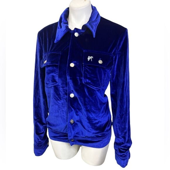 Filthy Wealth jacket electric blue‎ faux suede long sleeve button up casual -1 - Picture 2 of 5